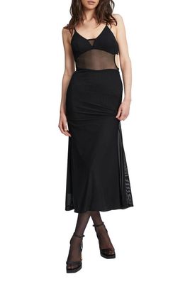 Bardot Harlequin Mesh Panel Cutout Midi Dress in Black