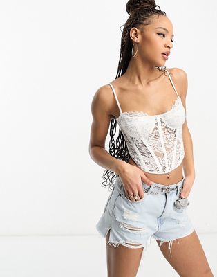 Bardot Holland lace corset top in white