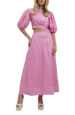 Bardot Impala Puff Sleeve Cutout Maxi Dress in Lili Pink