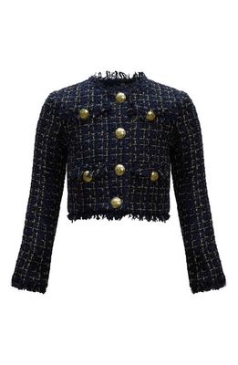 Bardot Junior Kids' Khari Metallic Tweed Blazer in Navy Shine 