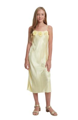 Bardot Junior Kids' Rosette Satin Midi Slipdress in Canary Yellow