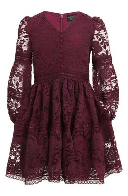 Bardot Junior Kids' Venice Lace Long Sleeve Party Dress in Burgundy