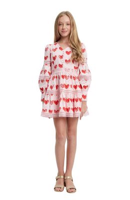 Bardot Junior Kids' Venice Long Sleeve Cotton Party Dress in Pink Heart