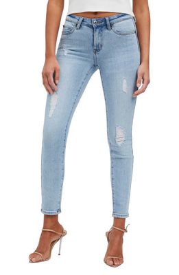 Bardot Kate Distressed Ankle Skinny Jeans in Mid Blue