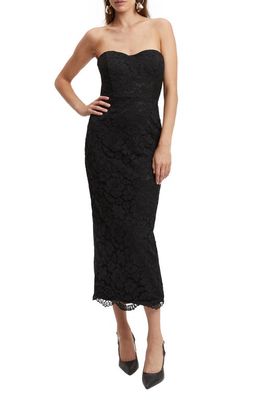 Bardot Kayleigh Strapless Lace Midi Dress in Black