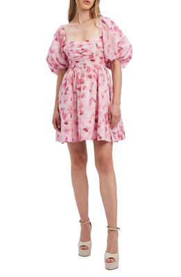 Bardot Kehlani Floral Puff Sleeve Minidress in Pink Floral
