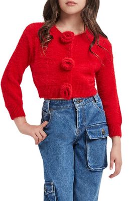 Bardot Kids' Flower Accent Crop Cardigan in Winter Red