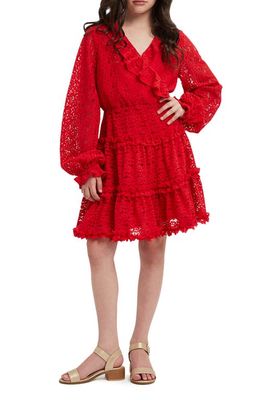 Bardot Kids' Triana Long Sleeve Lace Party Dress in Rose Red