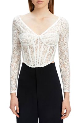 Bardot Lace Long Sleeve Corset Crop Top in Ivory