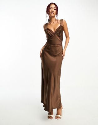 Bardot lace slip dress in brown