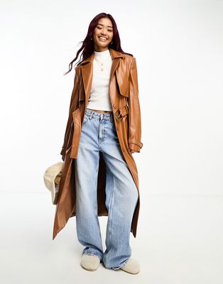 Bardot leather trench coat in tan-Brown