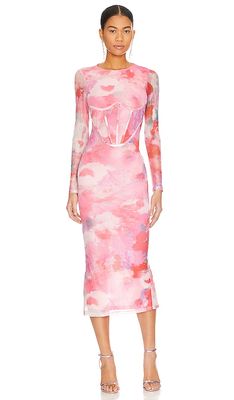 Bardot Lena Mesh Midi Dress in Pink