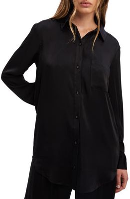 Bardot Lena Satin Button-Up Shirt in Black