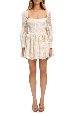 Bardot Lila Eyelet Flounce Long Sleeve Minidress in Sunny Fl