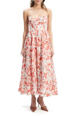Bardot Lola Floral Strapless Corset Dress in Red Floral