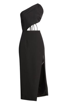 Bardot Luna One-Shoulder Cutout Midi Dress in Black