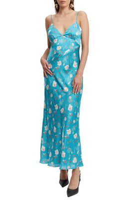Bardot Malinda Floral Tie Back Satin Maxi Dress in Blue Flora