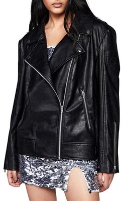 Bardot Oversize Faux Leather Biker Jacket in Black