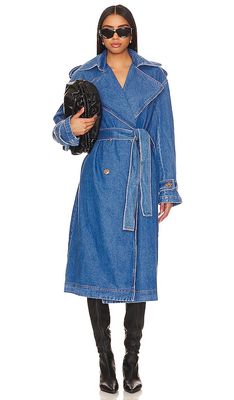 Bardot Oversized Denim Trench Coat in Blue