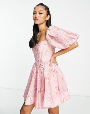 Bardot printed corset mini dress in dusty rose floral-Pink