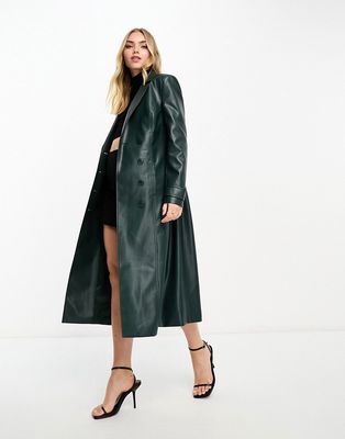 Bardot PU trench coat in evergreen