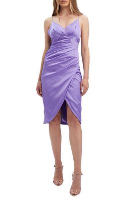Bardot Reidun Ruched Faux Wrap Satin Dress in Violet