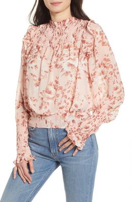 Bardot Remi Smocked Blouse in Floral Peach