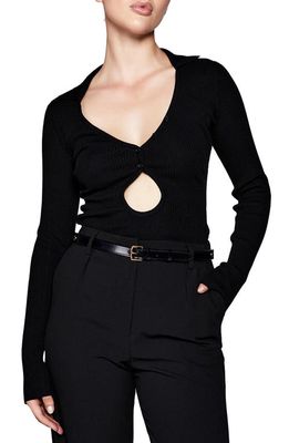 Bardot Rosario Keyhole Cutout Long Sleeve Rib Bodysuit in Black