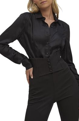 Bardot Satin Button-Up Shirt in Black