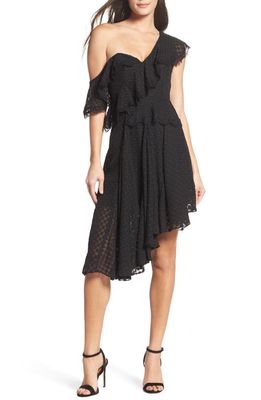 Bardot Señorita One-Shoulder Dot Chiffon Dress in Black