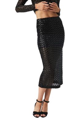 Bardot Sequin Mesh Midi Skirt in Black