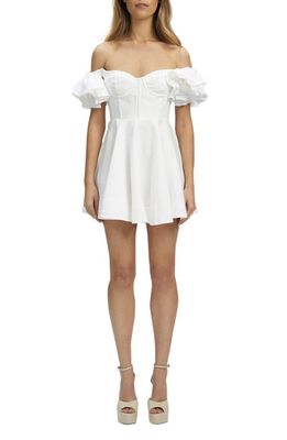 Bardot Sigma Corset Off the Shoulder Linen Minidress in Orchid White