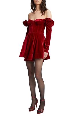 Bardot Sigma Long Sleeve Off the Shoulder Stretch Velvet Minidress in Fire Red
