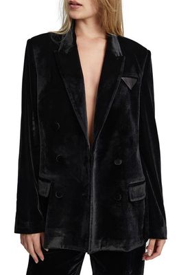 Bardot Soel Oversize Stretch Velvet Blazer in Black