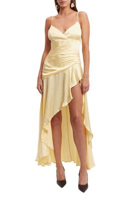 Bardot Sorella Ruffle Cocktail Midi Dress in Canary Yellow