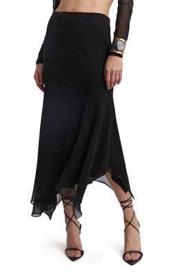 Bardot Suki Handkerchief Hem Georgette Midi Skirt in Black