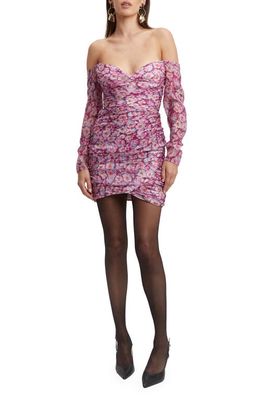 Bardot Sutton Print Off the Shoulder Long Sleeve Minidress in Pink Floral