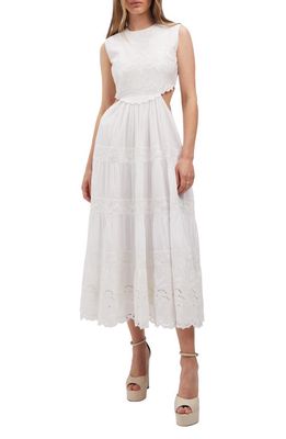 Bardot Swoon Embroidered Tiered Cutout Cotton Midi Dress in Orchid White