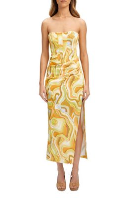 Bardot Tiani Strapless Midi Dress in Yellow Swirl