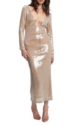 Bardot Verona Sequin Long Sleeve Maxi Dress in Beige