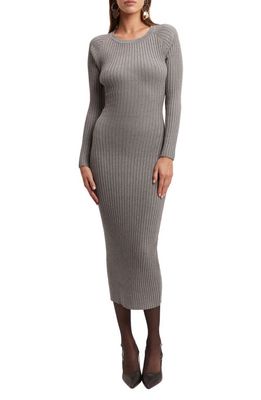 Bardot Vigo Rib Twist Back Cutout Long Sleeve Midi Sweater Dress in Dark Grey