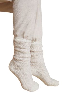 barefoot dreams CozyChic™ Herringbone Gripper Crew Socks in Cream Stone