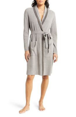 barefoot dreams CozyChic Ultra Lite™ Tipped Short Robe in Dove Gray-Mineral