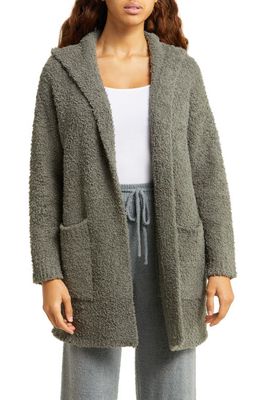 barefoot dreams CozyChic&trade; Bouclé Hooded Cardigan in Olive Branch