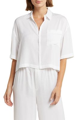 barefoot dreams Dream Washed Satin Button-Up Pajama Shirt in Pearl