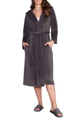barefoot dreams LuxeChic Hooded Velour Robe in Carbon
