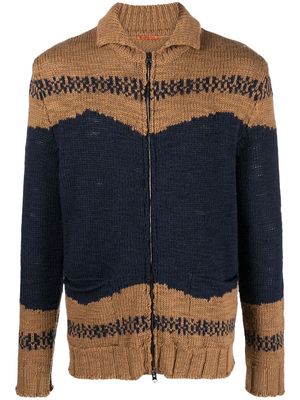 Barena intarsia-knit zipped cardigan - Brown