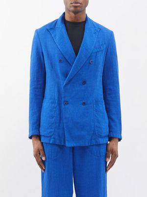 Barena Venezia - Peak-lapel Cotton-blend Suit Jacket - Mens - Blue