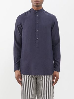 Barena Venezia - Stand-collar Quarter-button Silk Shirt - Mens - Navy