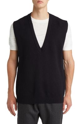 Barena Venezia Turlon Deep V-Neck Wool Sweater Vest in Navy